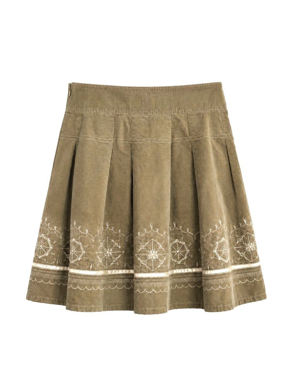 Ann Taylor LOFT 4 Brown Corduroy Pleated Skirt Embroidered Y2K Western